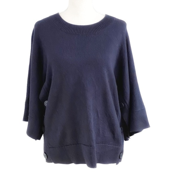 COS 100% WOOL NAVY SIDE BUTTON CREWNECK WIDE HALF SLEEVES KNITTED SWEATER - XS - Picture 1 of 9